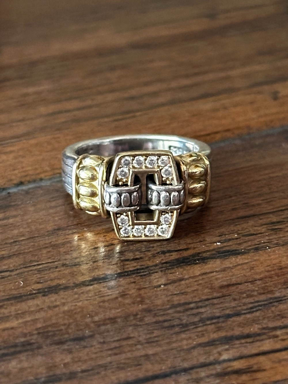 LAGOS Silver and Gold Two-Tone Ring with Diamonds